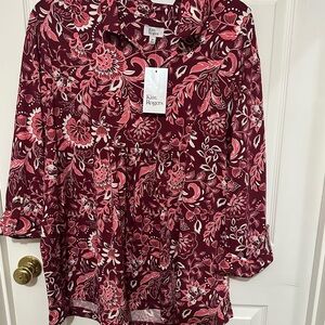 Kim Rogers Women's Burgundy and Pink Floral Blouse
